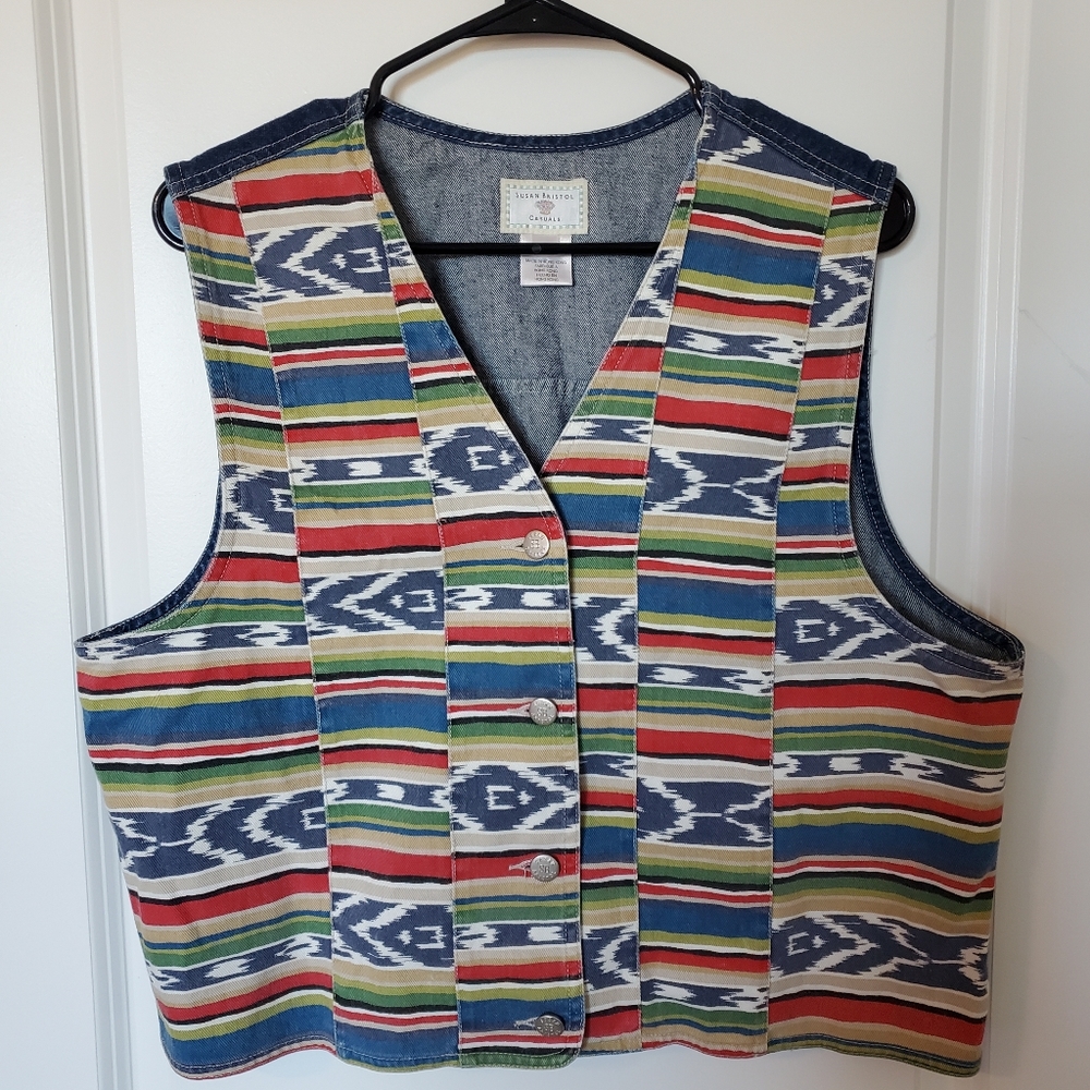 Vintage Susan Bristol Cardigan Vest Sweater Size L Large - Colorful